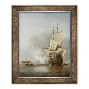 Tablou inramat - Willem van de Velde the Younger - Lovitura de tun, 50 x 60 cm