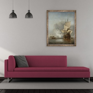 Tablou inramat - Willem van de Velde the Younger - Lovitura de tun, 50 x 60 cm - Img 2