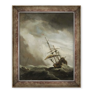 Tablou inramat - Willem van de Velde the Younger - O nava in largul marii, prinsa de o furtuna, cunoscuta sub numele de Rafala, 50 x 60 cm