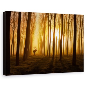 Tablou canvas - A fost odata ca niciodata, Nature, Padure, Cerb, Dimineata, 80 x 120 cm