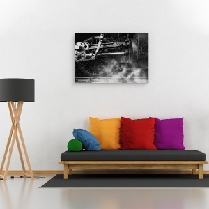 Tablou canvas - Aburul Locomotivei, Natura Moarta, Tren, Alb-Negru, Ceata, Fum, 40 x 60 cm - Img 2