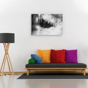 Tablou canvas - Agharta, Ceata, Padure, Polonia, Peisaj, Alb-Negru, 60 x 90 cm - Img 2