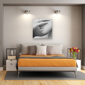 Tablou Canvas - Alb, Fata, Portret, Mana, Timid, 60 x 60 cm - Img 3