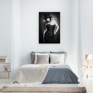 Tablou canvas - Alb-Negru, Portret, Alb-Negru, Palarie, Femeie, Model, 40 x 60 cm - Img 3