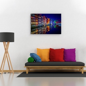 Tablou canvas - Amsterdam, Orase si arhitectura, Reflectii, Colorat, Rau, 80 x 120 cm - Img 2
