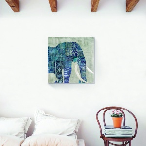 tablou decorativ canvas elefant pe fundal albastru