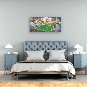 Tablou canvas - Animale, Caini, Societate, Biliard, Pictura, 50 x 100 cm - Img 3
