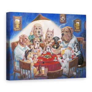 Tablou canvas - Animale, Caini, Societate, Carti De Joc, Pictura, 60 x 80 cm