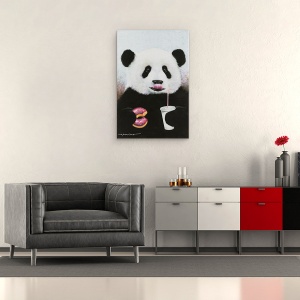 Tablou canvas - Animale, Ursi Panda, Dulciuri, Bauturi Racoritoare, Pictura, 80 x 120 cm - Img 2