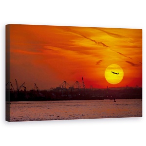 Tablou canvas - Apus De Soare Portul New York, Avion, 50 x 80 cm