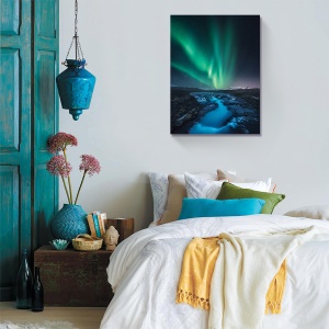 Tablou canvas Aurora Boreală cu peisaj natural, 60x90 cm