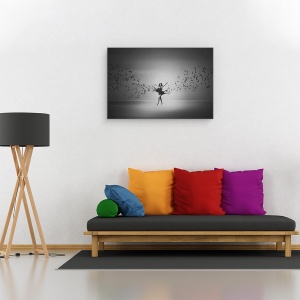 Tablou canvas - Balerina Zboara Ca O Pasare, Alb-Negru, Rochie, Femeie, 60 x 90 cm - Img 2