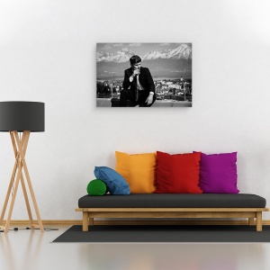 Tablou canvas - Barbat, Barbat, Mascul, tigara, Fumat, Stare de Spirit, Alb-Negru, 60 x 90 cm - Img 2