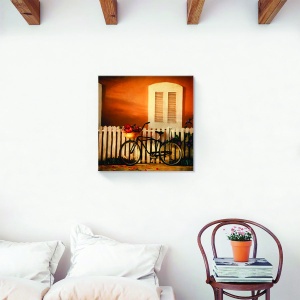 Tablou decorativ canvas cu bicicletă și buchet de flori