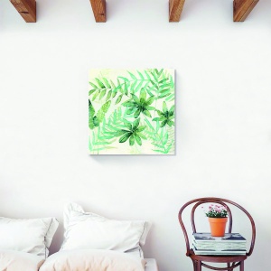 tablou decorativ frunză verde pe canvas 60x60 cm