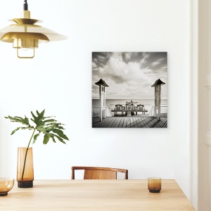 Tablou canvas - Buna Dimineata, Sellin, Plaja, Coasta, Coasta, Alb-Negru, Arhitectura, 60 x 60 cm - Img 4