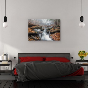 Tablou canvas - Ceata matinala, Peisaj, Frunze, Apa, Cascada, 40 x 60 cm - Img 3