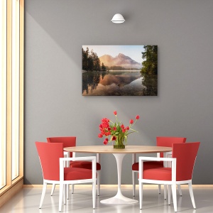 Tablou canvas - Ceata stralucitoare, Peisaj, Reflectie, Ceata, Copaci, 80 x 120 cm - Img 4