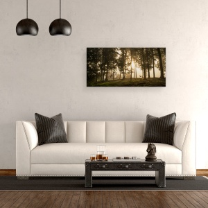 Tablou canvas - Cerb in Ceata Diminetii, Danemarca, Iutlanda, Padure, Usor, Cerb, Pomi, 50 x 100 cm - Img 2