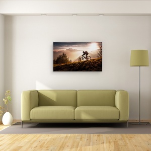 Tablou canvas - Ciclism In Razele Luminii, Mountainbike, Apus De Soare, Aventura, Actiune, 50 x 80 cm - Img 2