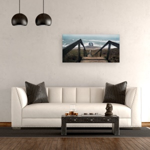 Tablou canvas - Coasta De Vest, Danemarca, Iutlanda, Scari, Valuri, Ceata, 50 x 100 cm - Img 2