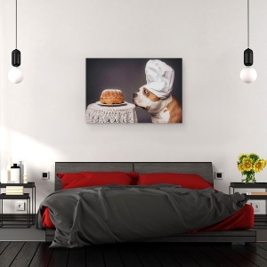 Tablou canvas - Cofetarul Si Capodopera Sa, Animale, Caini, Portret, Tort, 80 x 120 cm - Img 3
