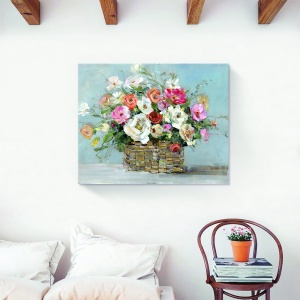 Tablou decorativ canvas primavara cu coș de flori delicate