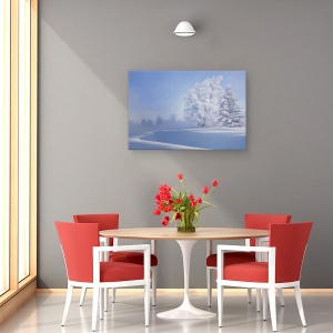 Tablou canvas - Dimineata Crocanta, Zapada, Copac, Iarna, Ceata, Inghet, 40 x 60 cm - Img 4
