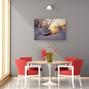 Tablou canvas - Dimineata In Shatura, Barca, Soare, Zapada, Iarna, Lac, 60 x 90 cm - Img 4
