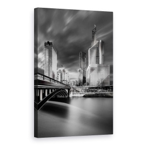 Tablou canvas - Districtul Financiar, Paris, Peisaj Urban, Alb-Negru, Pod, 60 x 90 cm