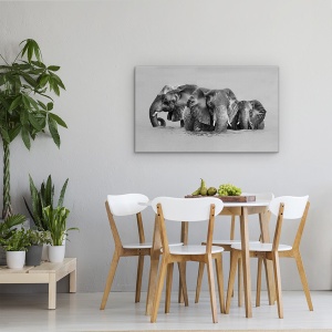 Tablou canvas - Elefant Care Traverseaza Raul, Animale, Alb-Negru, Apa, 50 x 80 cm - Img 4