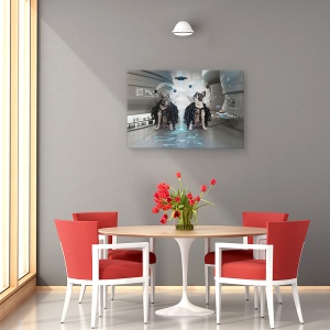 Tablou canvas - Et Caini, Astronaut, Spatiu, Nava Spatiala, Vapor, Animal, 60 x 90 cm - Img 4