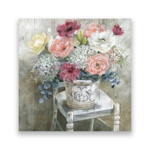 Tablou Canvas - Floral, Flori, Buchet, Vaza, Pictura, Multicolor, Primavara, 60 x 60 cm
