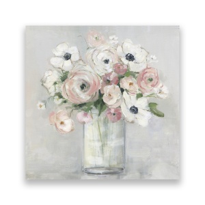 Tablou Canvas - Floral, Flori, Bujori, Pictura, Alb, 60 x 60 cm