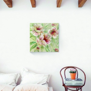 Tablou decorativ floral cu bujori roz pe canvas