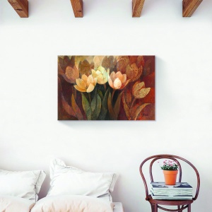 Tablou decorativ floral cu lalele albe pe canvas, 75x100 cm