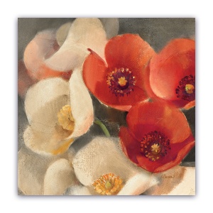 Tablou Canvas -Floral, Vintage, Papadie,Alb-Rosu, 60 x 60 cm