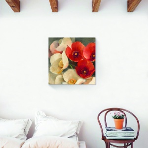 Tablou decorativ canvas floral vintage cu păpădie alb-roșu 60x60 cm