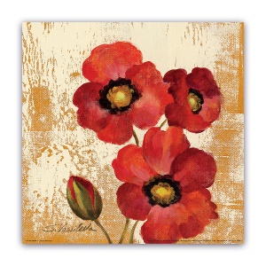 Tablou Canvas - Floral, Vintage, Rosu-Auriu, Papadie, 60 x 60 cm