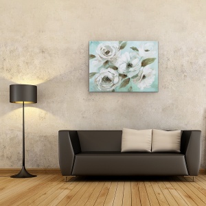 Tablou canvas - Flori, Alb, Culoare Jad, Pictura, 50 x 70 cm - Img 2