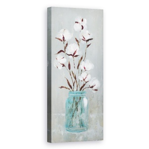 Tablou canvas - Flori, Alb, Vaza De Sticla, Pictura, 30 x 90 cm