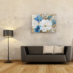 Tablou canvas - Flori, Albastru, Alb, Gradina, Pictura, 50 x 70 cm - Img 2