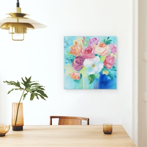Tablou canvas - Flori, Buchet Colorat De Flori, Vaza, Pictura, 90 x 90 cm - Img 4