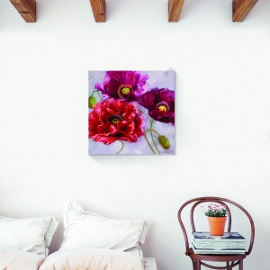 Tablou canvas flori bujori roșii și mov 60x60 cm