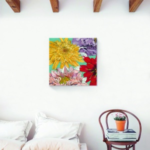 Tablou decorativ flori crizanteme pe canvas 60x60 cm