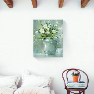 Tablou canvas flori albe în vază, decorativ primăvară