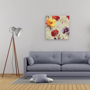 Tablou canvas - Flori, Flori, Galben, Rosu, Violet, Pictura, 60 x 60 cm - Img 2