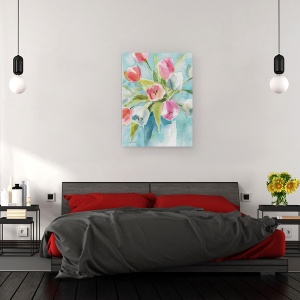 Tablou canvas - Flori, Lalele, Colorate, Vaza, Pictura Ii, 60 x 80 cm - Img 3