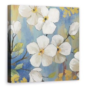 Tablou canvas - Flori, Natura, Copac Ramura, Bud, Flori albe, Pictura, 60 x 60 cm