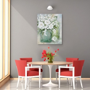 Tablou canvas - Flori, Primavara, Alb, Vaza De Sticla, Pictura, 60 x 75 cm - Img 4